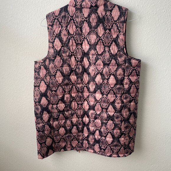 Down Filling Pink Snake Print Puffer Vest Bobeau M Lightweight Packable Travel - Picture 2 of 3